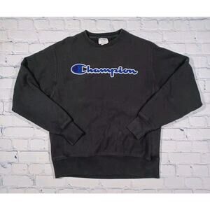 Champion Sweatshirt Mens M Black‎ Pullover Reverse Weave Embroidered Logo